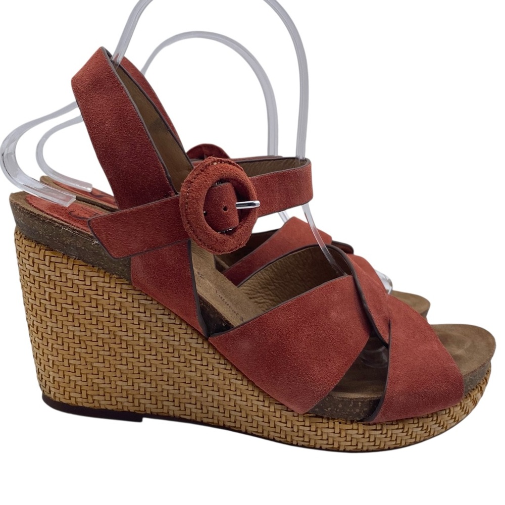 Sofft Womens Shoes Casidy Wedge Sandals 9.5 Coral Orange Suede Leather Platform - Picture 2 of 14